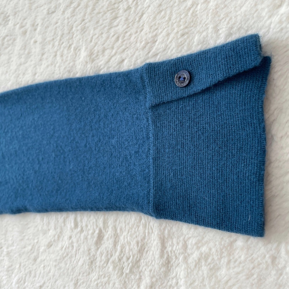 Loro Piana Cashmere Blend Pintuck Henley Sweater Made in Italy Teal Blue Size 44 - Picture 11 of 12